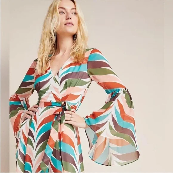 Anthropologie Hutch Sz 1X Elysees Geometric Wrap Maxi Dress Long Sleeve BNWOT - Picture 2 of 10